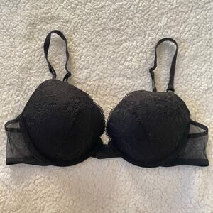 Victoria’s Secret Black Lace Push-Up Demi Bra Sheer Mesh 36B